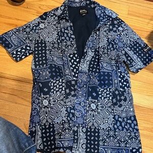 Men's Blue Paisley Casual Button Down Shirt